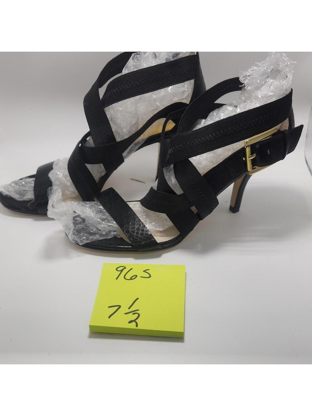 Michael Kors Women’s Leather Strappy Open Toe Ankle Strap Buckle Heel Black 7.5